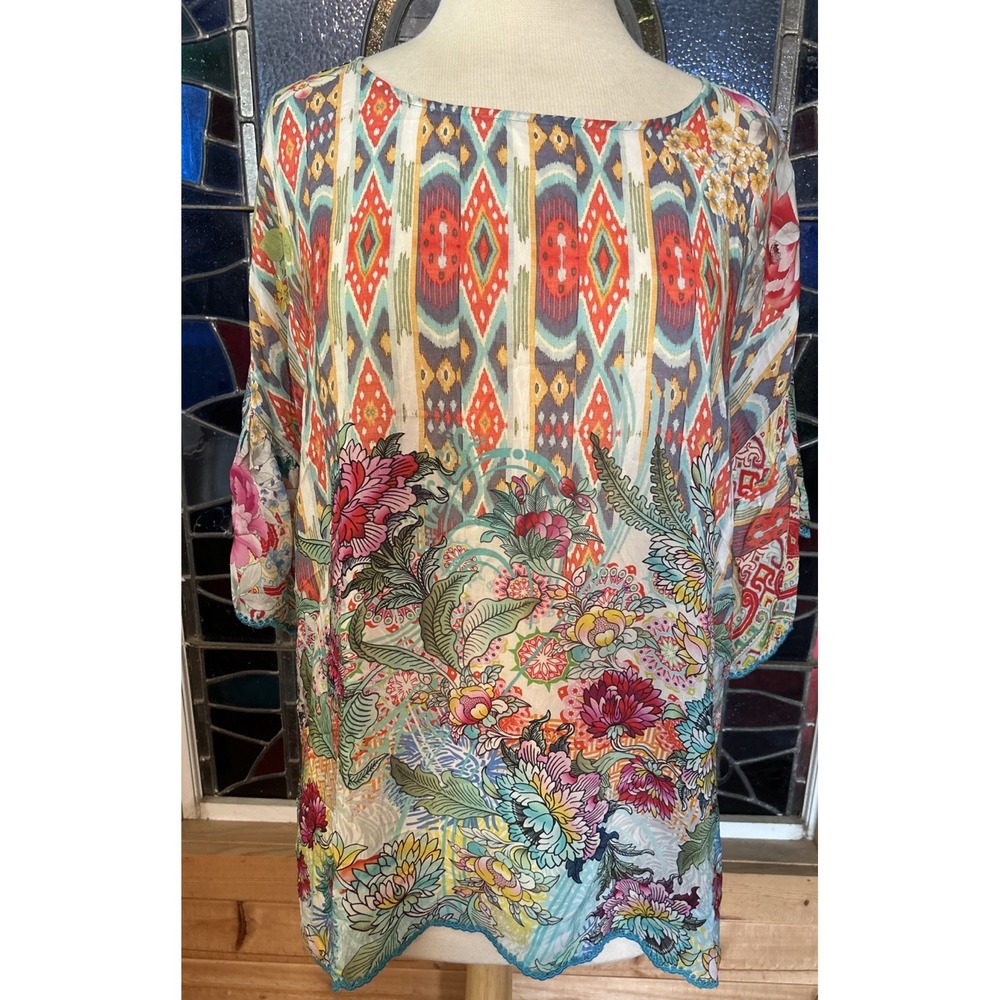 JOHNNY WAS BELIZE ELOISE TUNIC Blouse Boho Floral Size M OVERSIZED